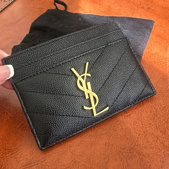 YSL Black Leather Card Holder - Picture 1 of 9